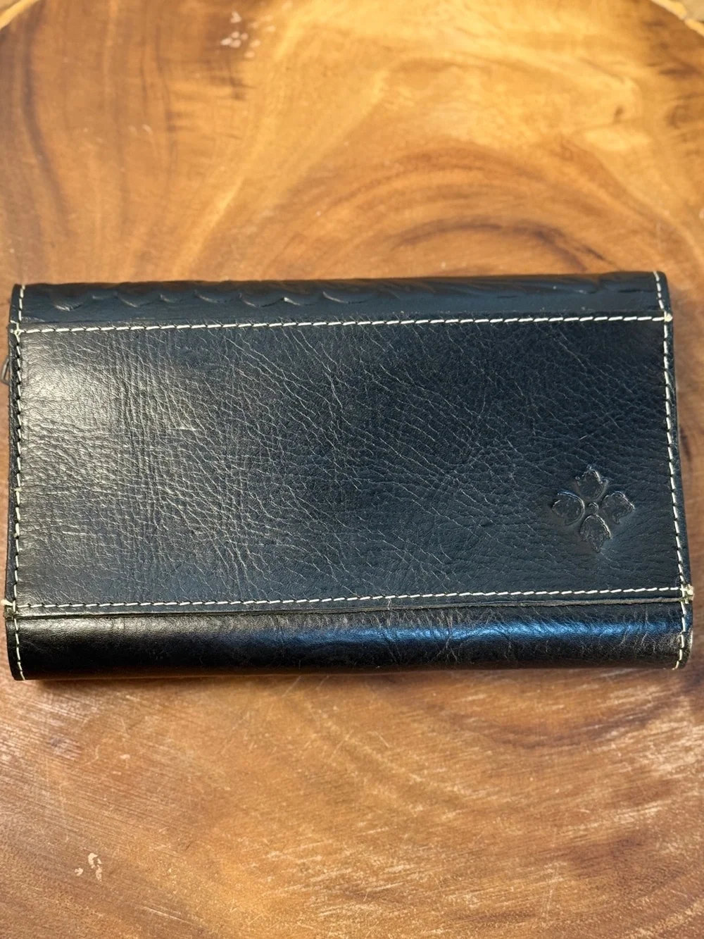 Patricia Nash Trifold Wallet Black Tooled Embossed Leather NWOT